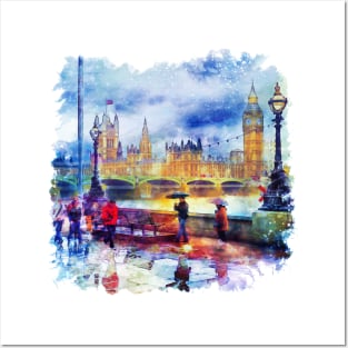 London Rain watercolor Posters and Art